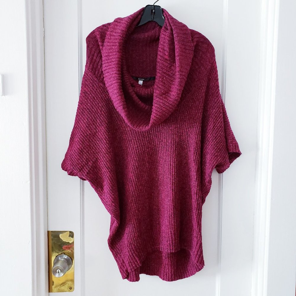 Kensie Oversized Ribbed Cowl Neck Chunky Knit Sweater L Burgundy Wine Slouchy